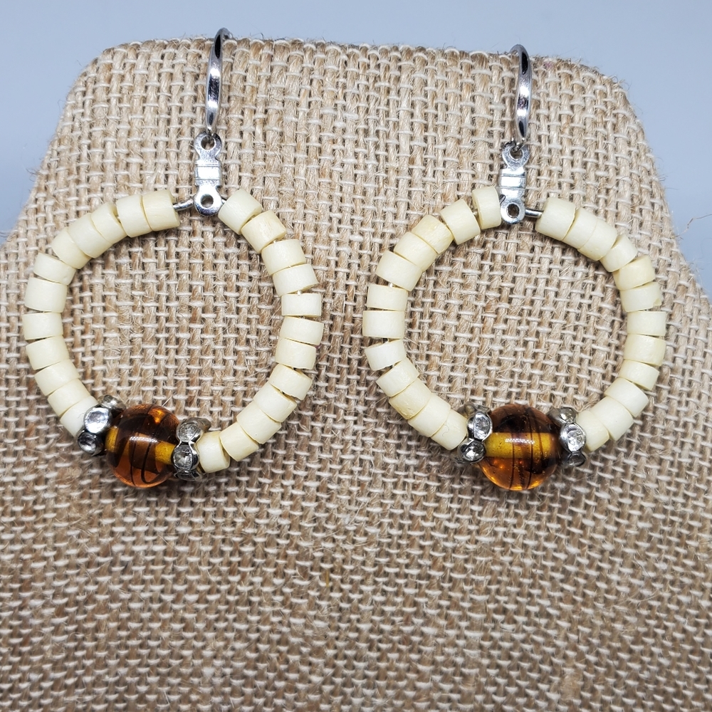 Handmade bead and amber bead earrings